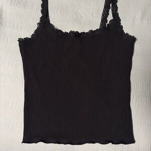 Black Lace-Trim Ribbed Cami Tank Top - Women